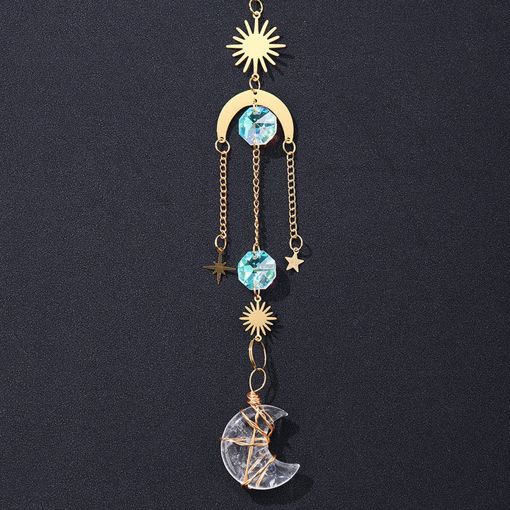 Natural Crystal Sun Catcher Moon Wind Chimes Pendant