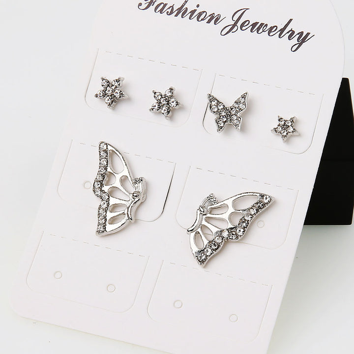 Silver Girl Heart Super Fairy Butterfly Star Sky Butterfly Earrings