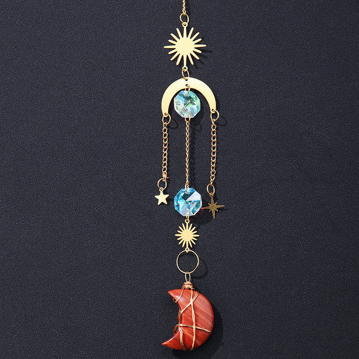 Natural Crystal Sun Catcher Moon Wind Chimes Pendant