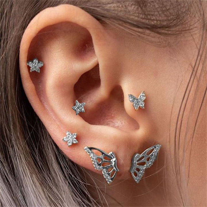 Silver Girl Heart Super Fairy Butterfly Star Sky Butterfly Earrings