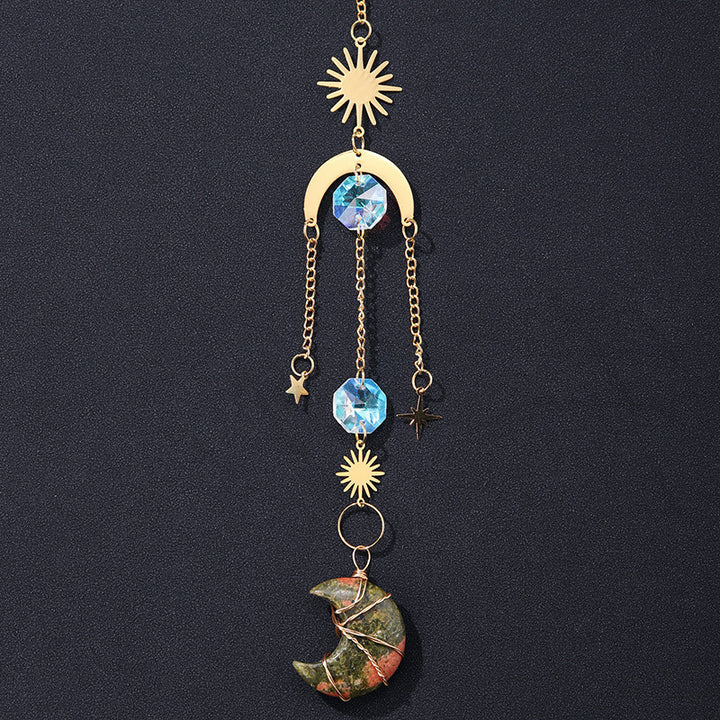 Natural Crystal Sun Catcher Moon Wind Chimes Pendant