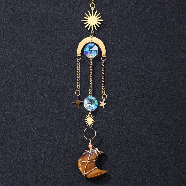 Natural Crystal Sun Catcher Moon Wind Chimes Pendant