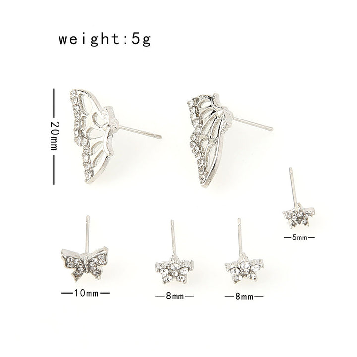 Silver Girl Heart Super Fairy Butterfly Star Sky Butterfly Earrings