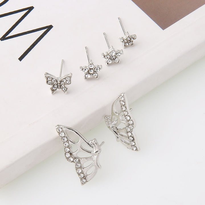 Silver Girl Heart Super Fairy Butterfly Star Sky Butterfly Earrings