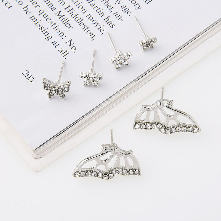 Silver Girl Heart Super Fairy Butterfly Star Sky Butterfly Earrings