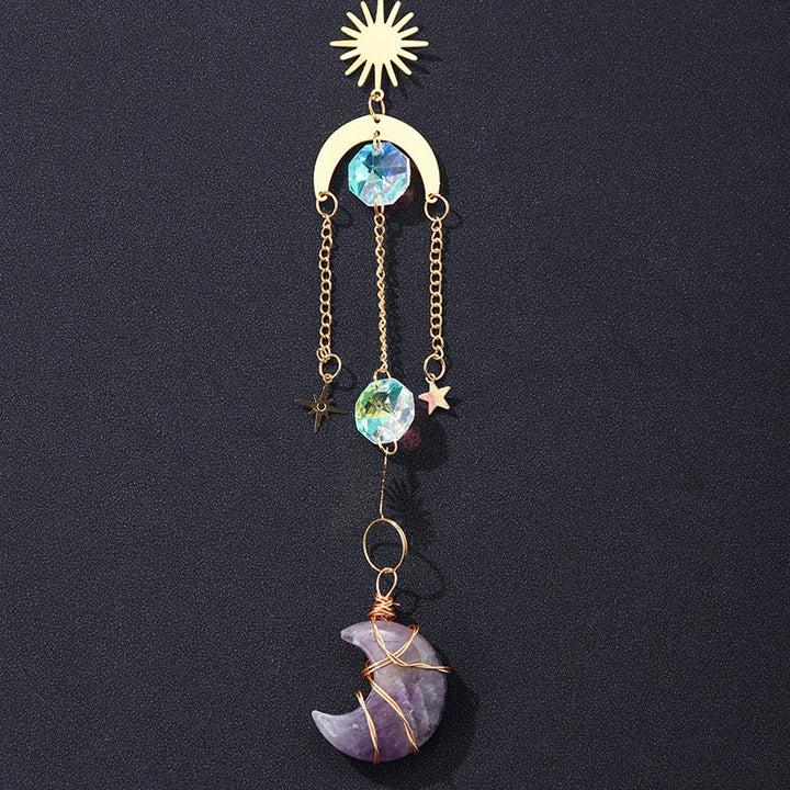 Natural Crystal Sun Catcher Moon Wind Chimes Pendant