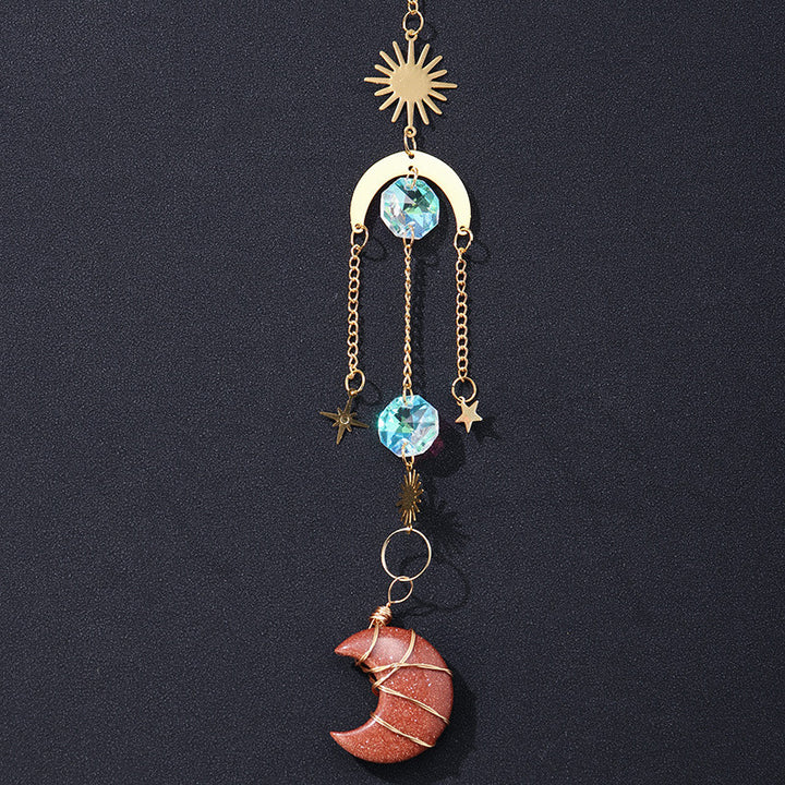 Natural Crystal Sun Catcher Moon Wind Chimes Pendant