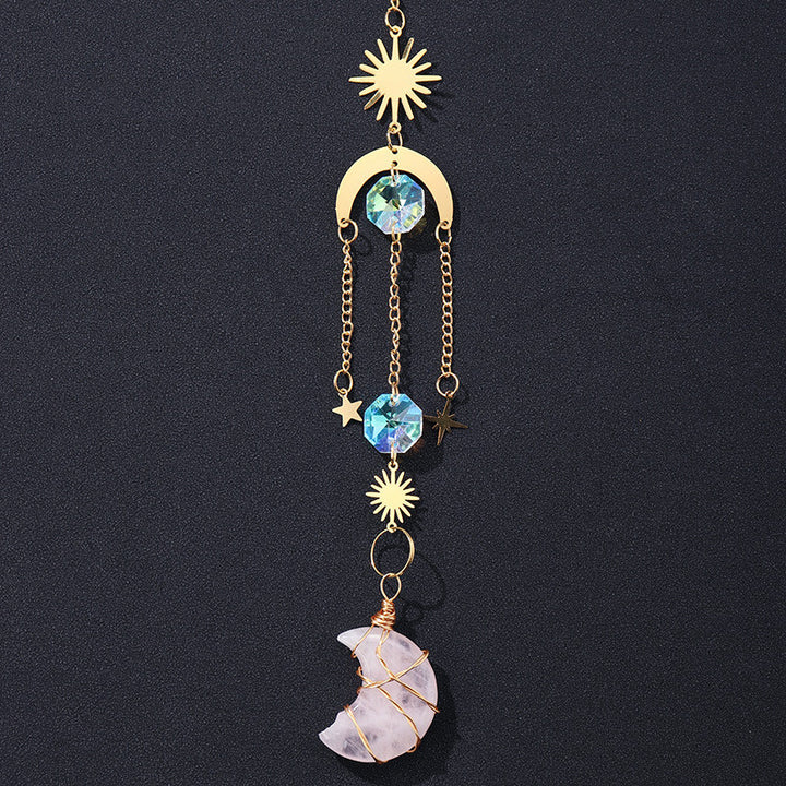 Natural Crystal Sun Catcher Moon Wind Chimes Pendant